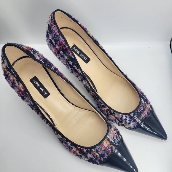 Nine West Stiletto Pointy Toe Pump Textile Size 9.5M Multicolor Plaited - Picture 2 of 9